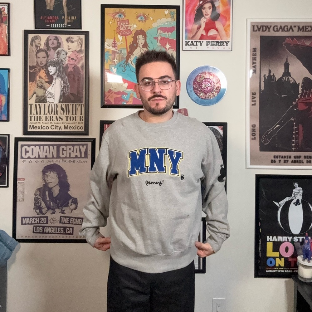 Money frat sweatshirt with MNY BLUE TEXT